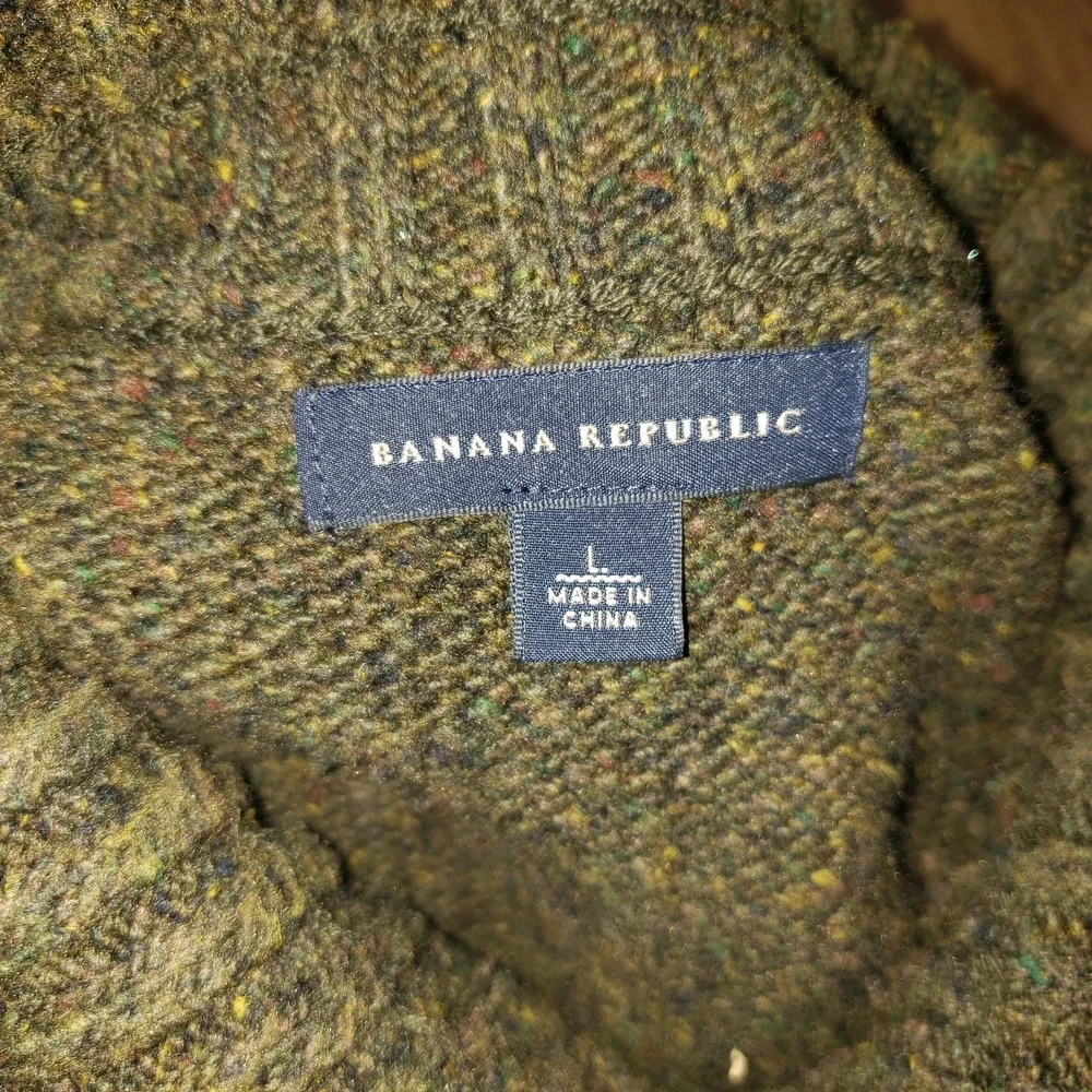 Banana Republic Shawl Collar Sweater Mens Green Sz L Lambswool Blend‎ Fisherman